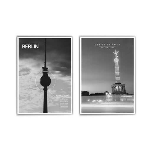 2er Poster Set in schwarz Weiß vom Berliner Fernsehturm und der Siegessäule.