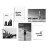 Schwarz Weiß Bilder von Berlin, 4 Fotografien der Hauptstadt kombiniert mit 2 Spruch Bildern.