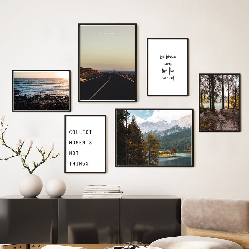 Wohnzimmer Poster Sets mit 6 Bilder. Motive von Wald, Strand & Meer. Sprüche Bilder für alle die gerne Reisen.