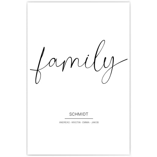 Personalisiertes Family Poster mit individuellen Familiennamen und Vornamen.