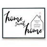 home sweet home Poster mit personalisierten Namen im Haus. Bild im Querformat im schwarzen Bilderrahmen.