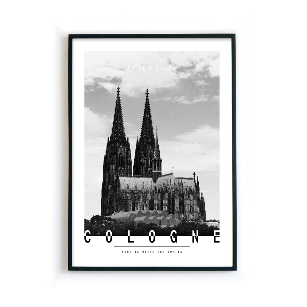 Kölner Dom Poster in Schwarz Weiß - Wandbild von Köln im Bilderrahmen