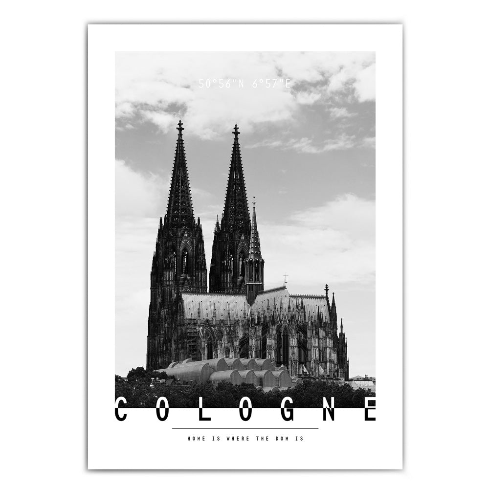 Kölner Dom Poster in Schwarz Weiß - Wandbild von Köln